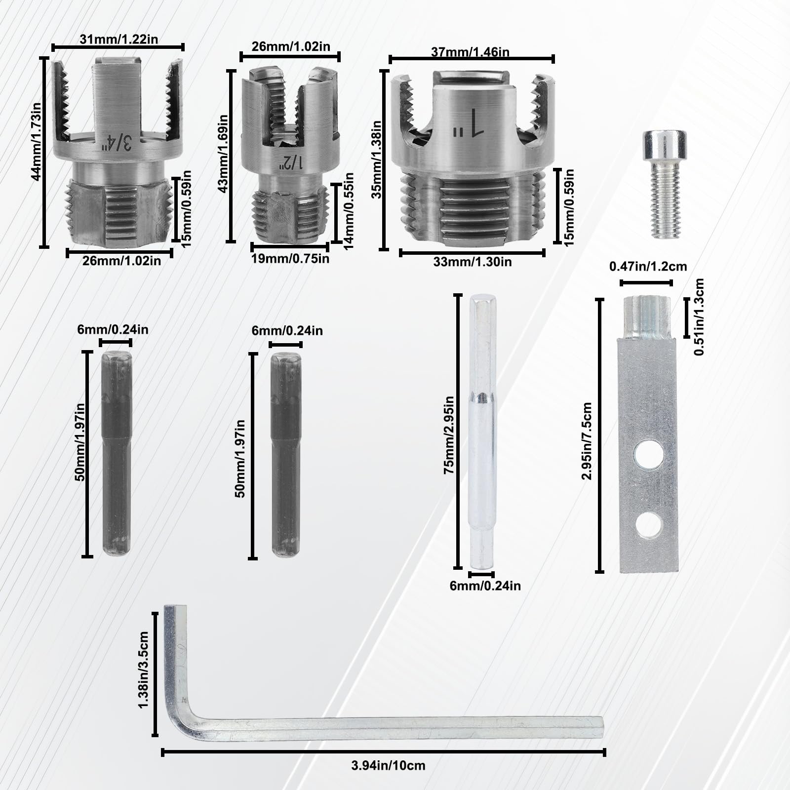 Set Utensili Filettatura Tubi e Set Estrattore Bulloni Rotti, Utensile Filettatura Tubi Interno ed Esterno Integrato per Pipa PVC/Plastica da 1/2" 3/4" 1" Compatibile con Trapani Elettrici