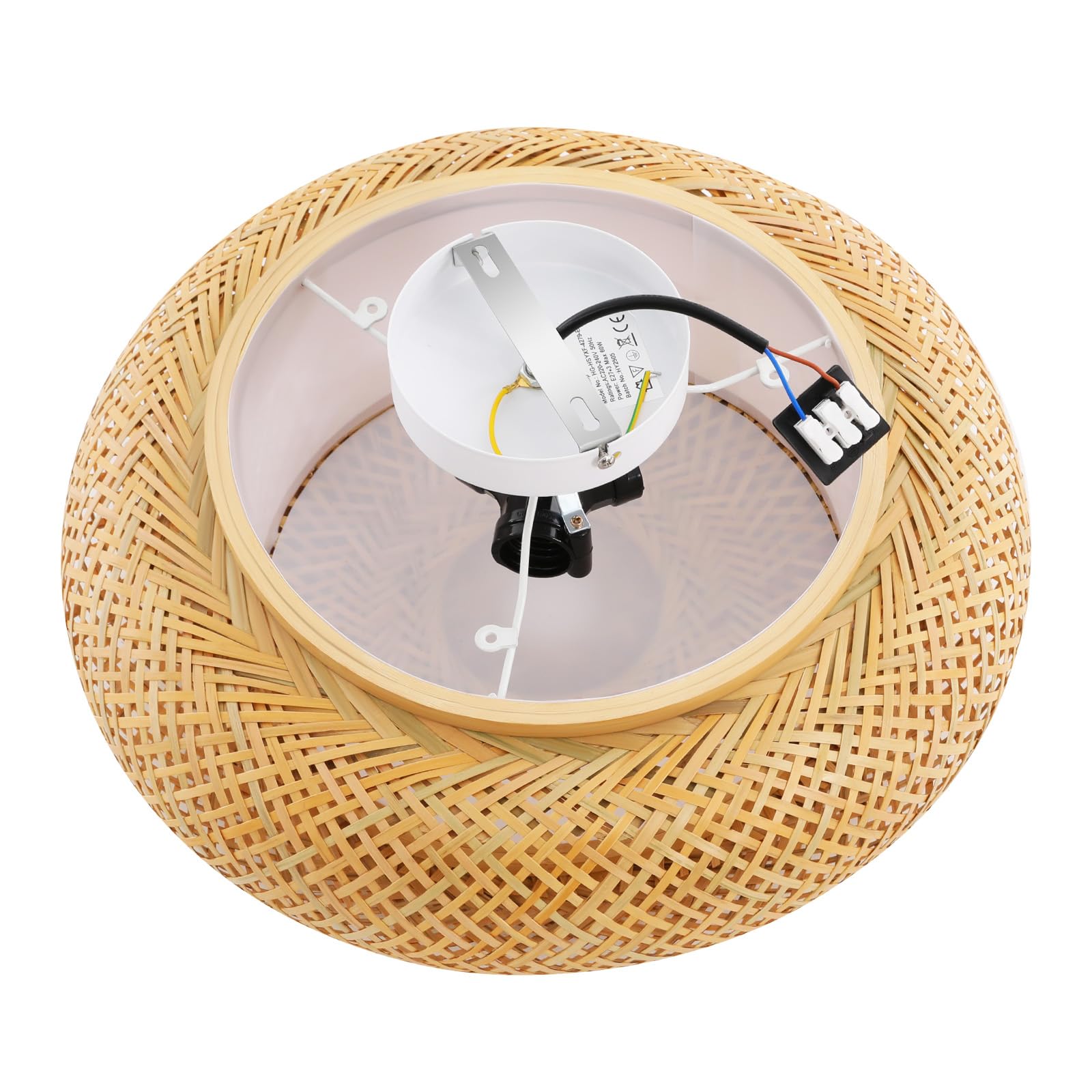 Deckenlampe Boho Style, 40cm Deckenleuchte Boho Vintage, Bambus Rattan Handgeflochten, 3x E27, Landhausstil Boho-Lampe-Decke für Wohnzimmer und Schlafzimmer