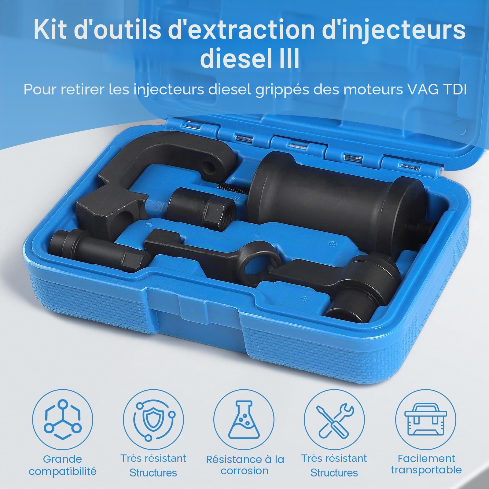 efuturetime 6pcs Extracteur d'injecteur Diesel Outil Compatible avec Audi VW VAG 1.6 2.0 TDi Moteur Remplace T10402 T10415 avec Marteau Coulissant et 5 Adaptateurs