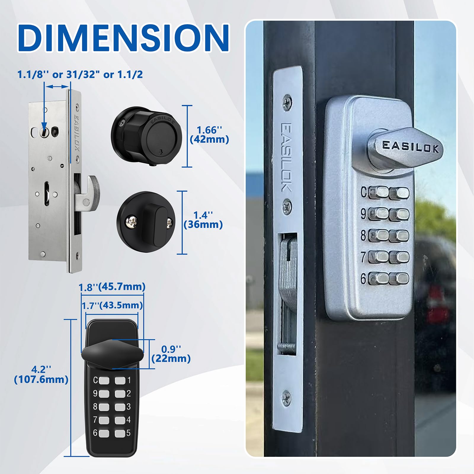 Keyless Entry Storefront Mortise Hook Door Lock Commercial Door Locks Mortise,Keypad Mechanical Zinc (Password) 100% Mechanical, No Electronic,Adams Rite Cam Replacement (Silver, 1.1/8