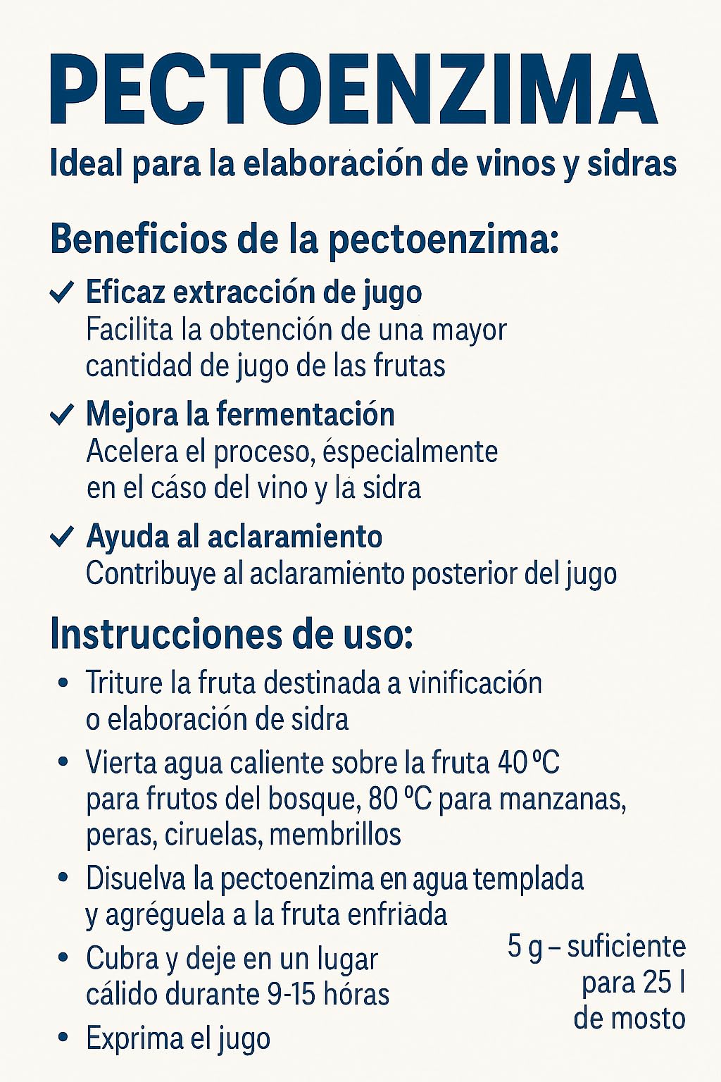 10 x Pectoenzima 5g – Pectolasa para Producción de Vino y Sidra, Alta Eficiencia en Extracción de Jugo