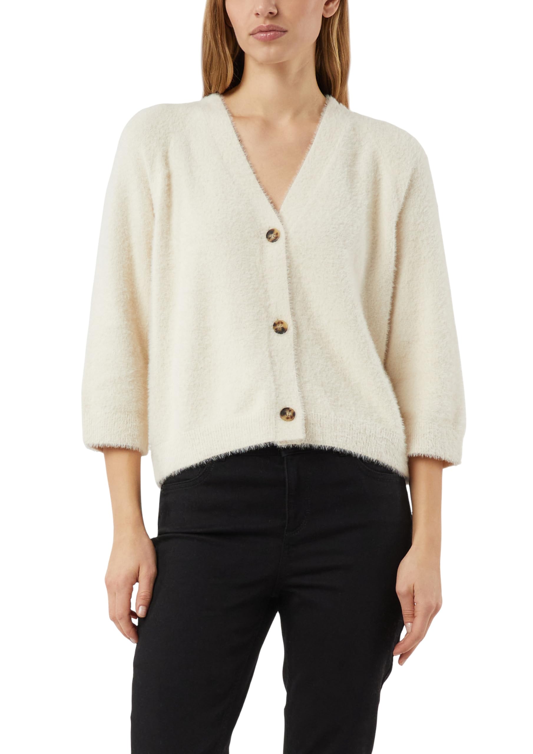 comma Flauschiger Strickcardigan mit 3/4-Ärmeln