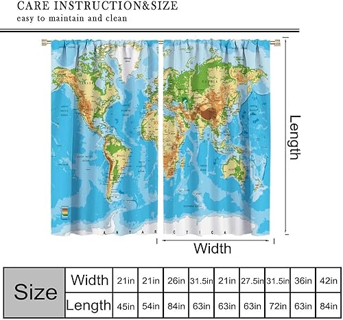 Miniatura 2 de Cortinas de mapa del mundo, mapa político del mundo con banderas de países del mundo, tela educativa nacional, tratamientos de ventana para niños y