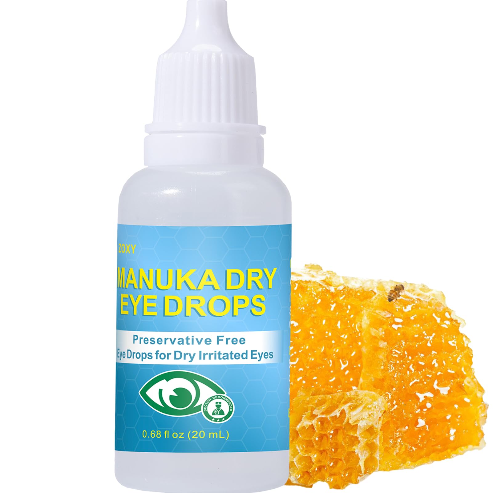 Netrca Manuka Honey Eye Drops Fast Relief for Eye Drops for Dry Eyes Long-Lasting Hydration Relieves Moderate to