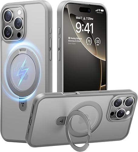 Vista 194 de TORRAS Funda magnética Ostand para iPhone 14 Pro Max [prueba de caídas de grado militar y compatible con MagSafe y soporte integrado] translúcida D