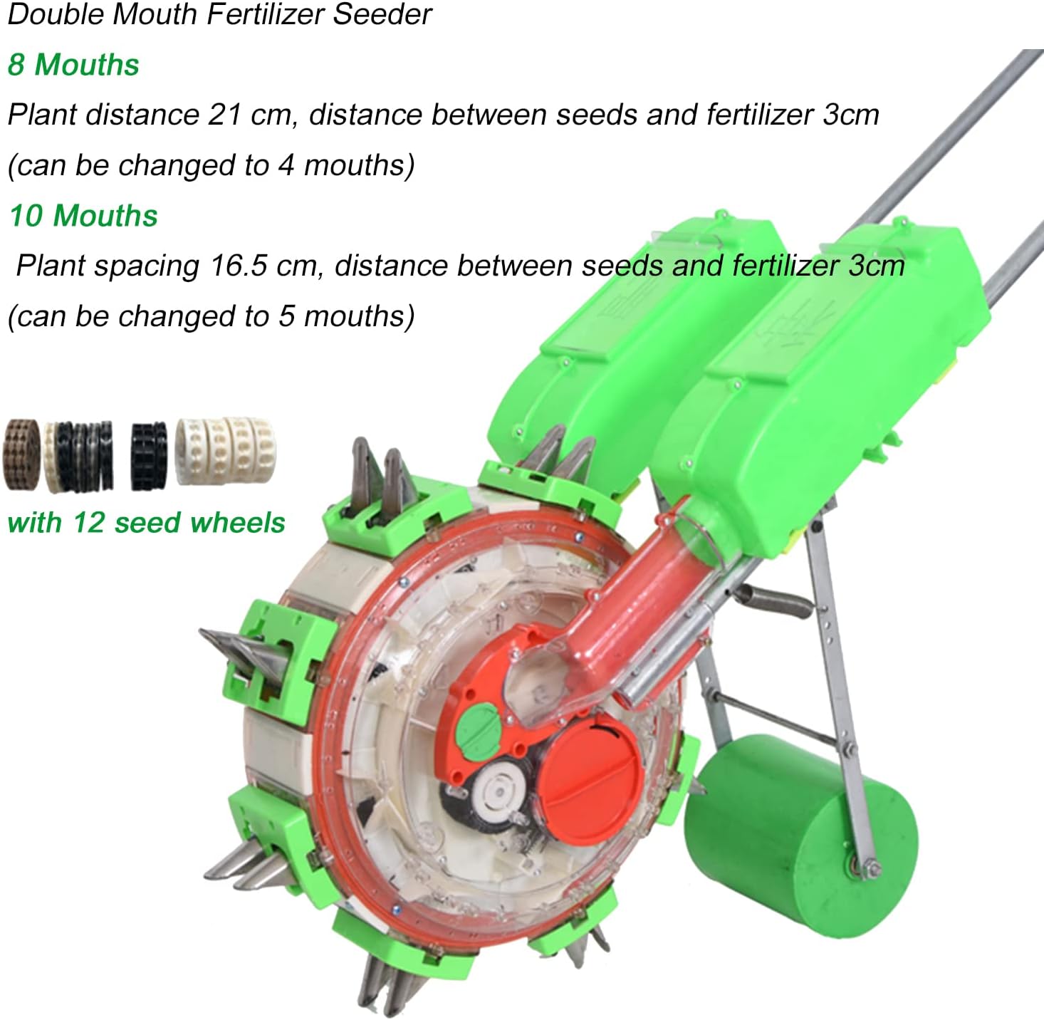 2 in 1 Seed Spreaders for Lawns, Hand-Push Roller Fertilizer Applicator, Garden Seeder with 12 Seed Plates, Agricultural Precision Planter for Sowing Corn Soybean,10 Mouths