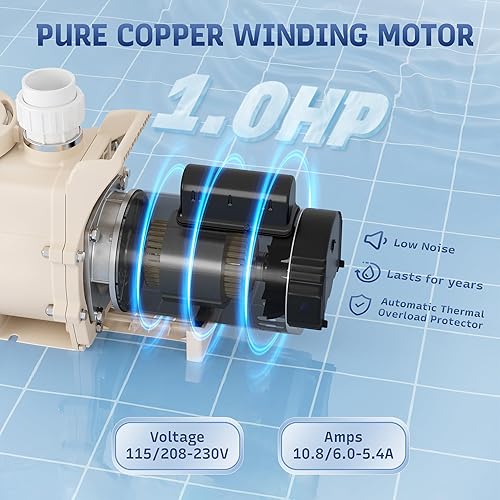 Miniatura 3 de Bomba de piscina enterrada 1HP, 6340 GPH Bomba de piscina autorecortable de alto caudal, 115V/230V, bajo ruido, potente bomba de piscina
