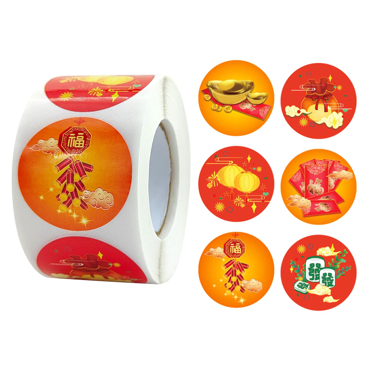 500 Pcs/Roll 2022 Spring Festival Label Stickers Celebrate Chinese New Year Sticker for Card Making Party Decoration Sealing Stickers for Small Business Envelopes Jars Bottles Packages