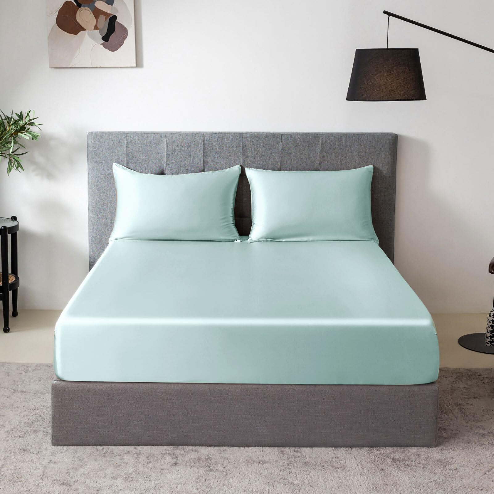 THXSILK 100 Mulberry Silk Fitted Sheet Set 7A Silk 3 Pieces Bed Sheets Breathable Smooth 16 Inch Deep
