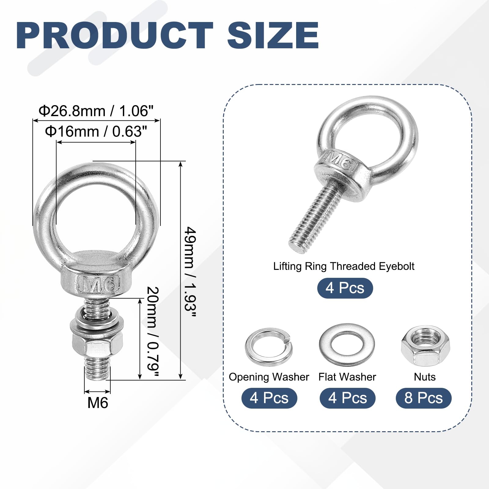 PATIKIL M6 x 20mm Eye Bolt - Image 2