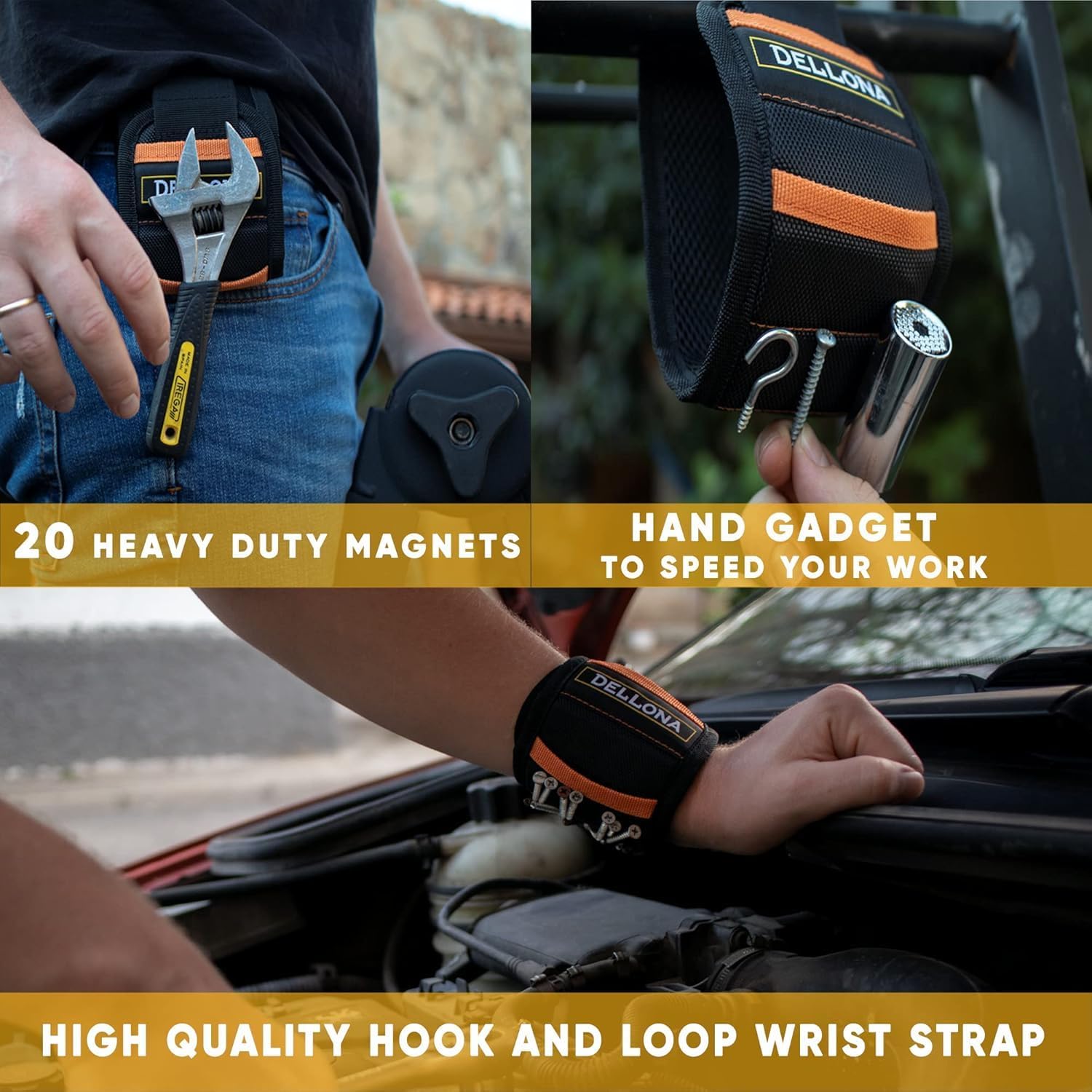 Heavy Duty Magnetic Wristband Gift Set – Includes 18-in-1 Multitool Card, Safety Door Opener & Camping Sharp Card – Cool Gadgets for Men, Handymen, Husbands, and Dads – Ideal Father’s Birthday Gift