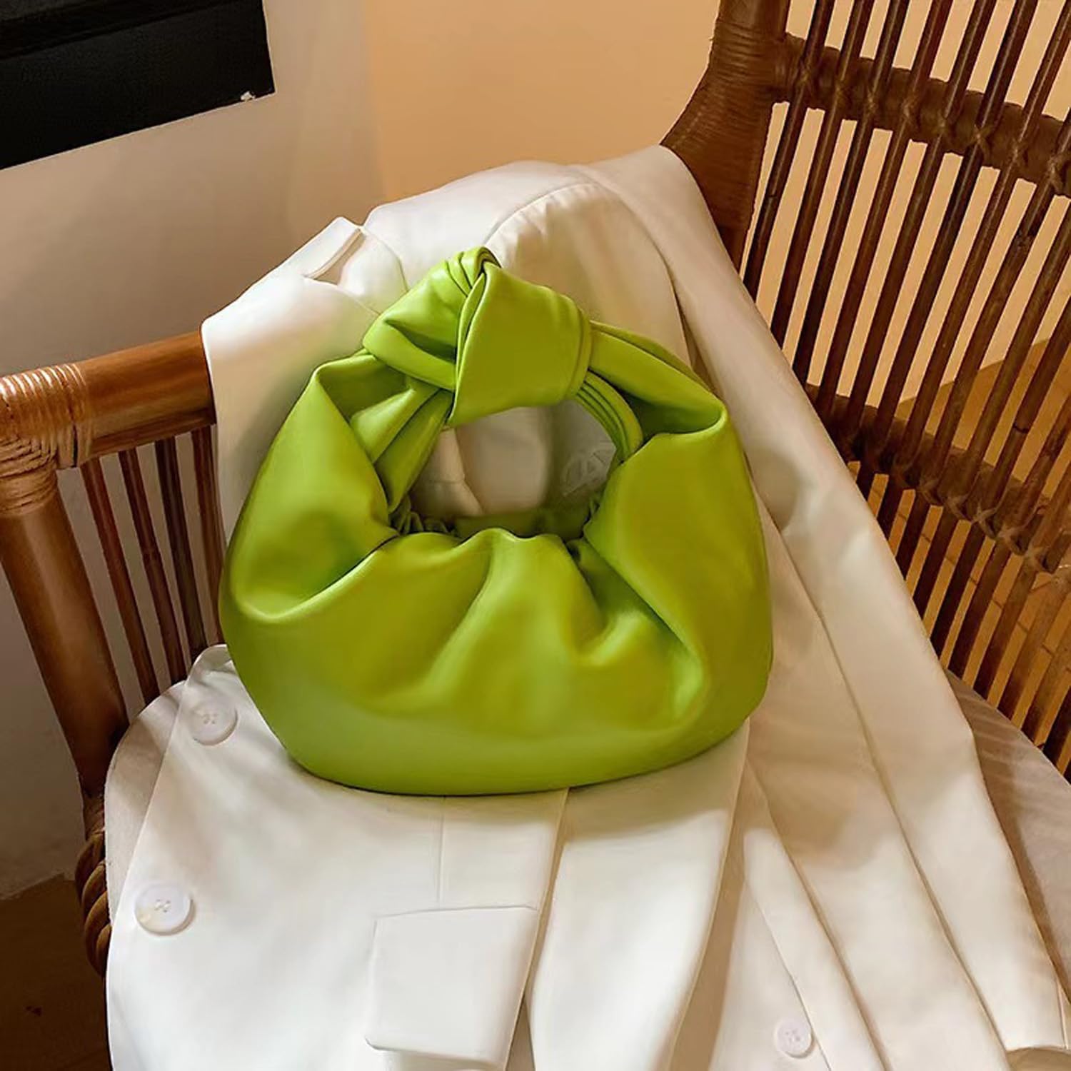 Fashion Ruched Hobo Handbag Soft PU Leather Cloud Knotted Clutch Tote Purse Ruched Pouch Bag Shoulder Bag for Women - Image 3