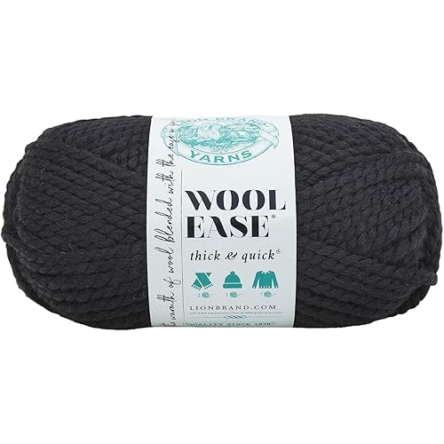 Lion Brand Yarn Wool-Ease Thick & Quick Yarn, Soft and Bulky Yarn for Knitting, Crocheting, and Crafting, 1 Skein, Black