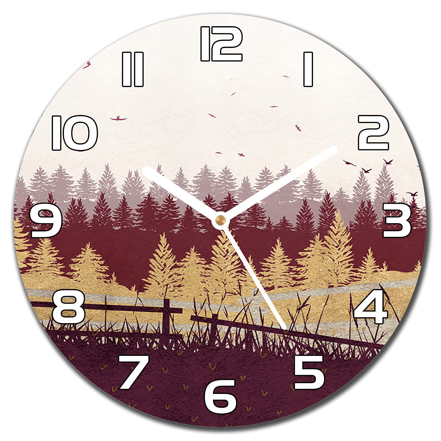 Horloge en verre forêt automne 30 cm pour décoration de salon et cuisine