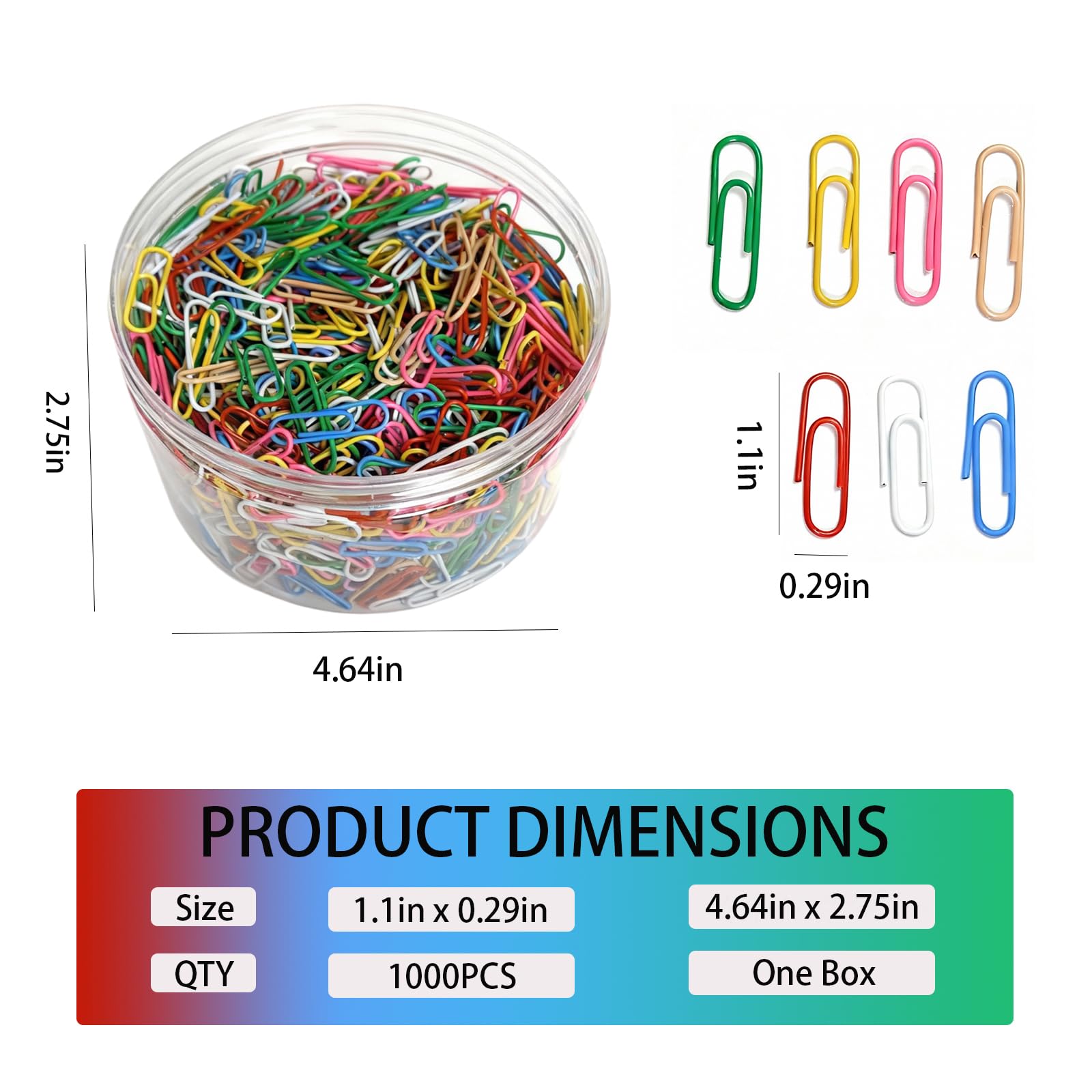 Büroklammern, bunt, 1000 Stück, klein, 2,8 cm, langlebig und rostfrei, beschichtete Büroklammern, ideal für Büro, Schule, Dokumentenorganisation (mehrfarbig)
