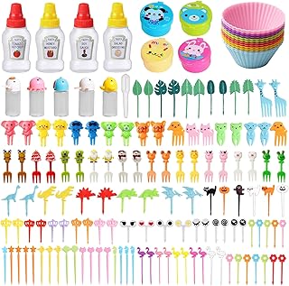 152 Pcs Bento Box Accessories Kids Mini Sauce Bottles Including Food Picks Mini Condiment Ketchup Squeeze Bottles Reusable Animal Fruit Food Toothpicks for Camping Office Accessories