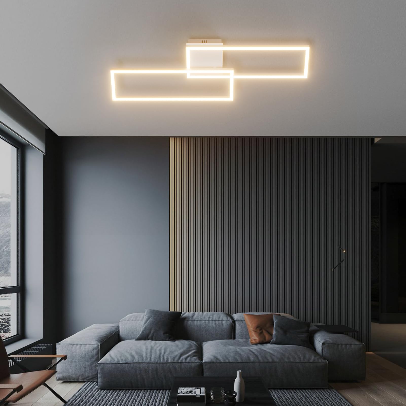 Klighten Deckenleuchte LED Deckenlampe 45W 3480 Lumen, Wohnzimmerlampe aus Aluminium Modern Deckenbeleuchtung für Schlafzimmer Küche Wohnzimmer Flur, 96 x 35 x 8 cm, Warmweiß 3000K, Weiß