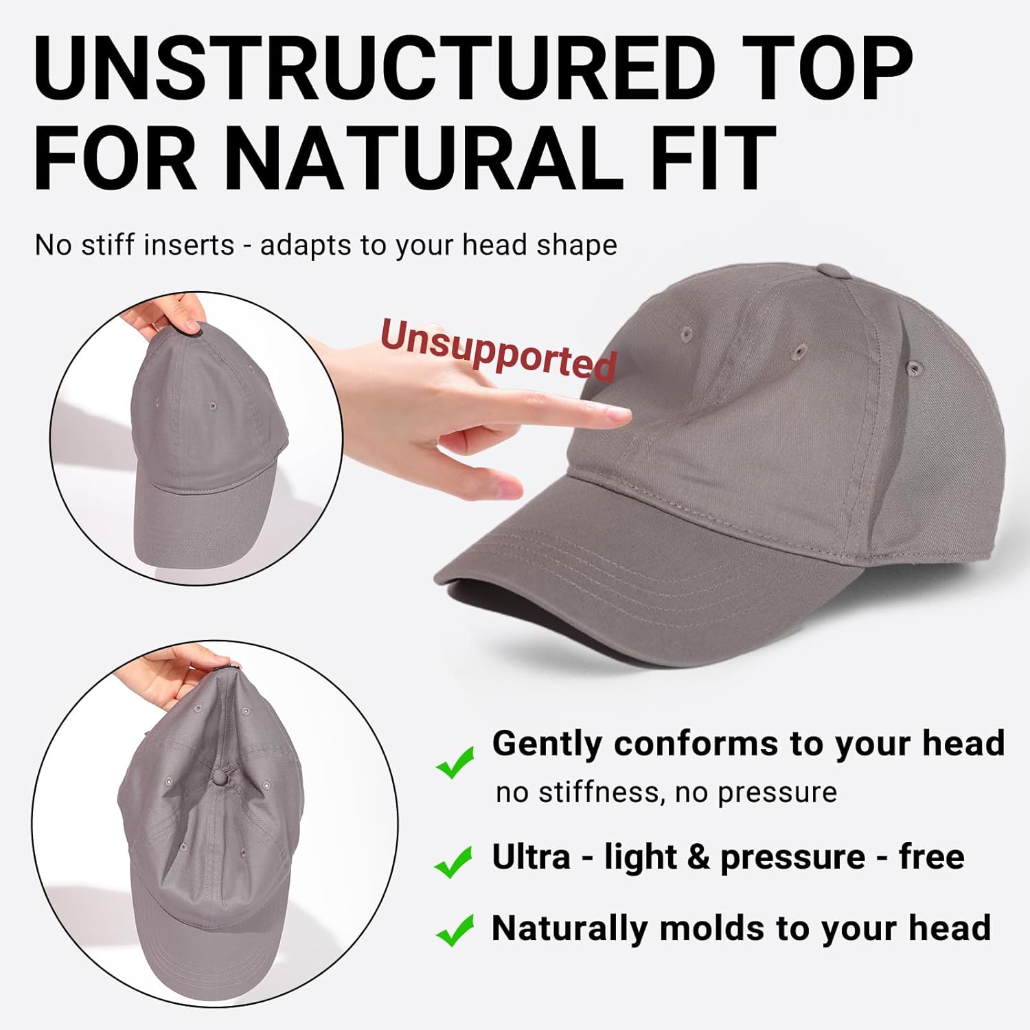 TOP-EX Unstructured 100% Organic Cotton Oversized XL XXL Cooling UPF50+ Baseball Caps Big Head - Image 2