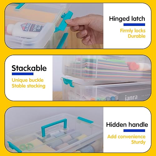 Miniatura 4 de TERGOO Contenedores de almacenamiento de plástico de 2 capas con tapas, caja de transporte transparente multiusos, organizadores portátiles de