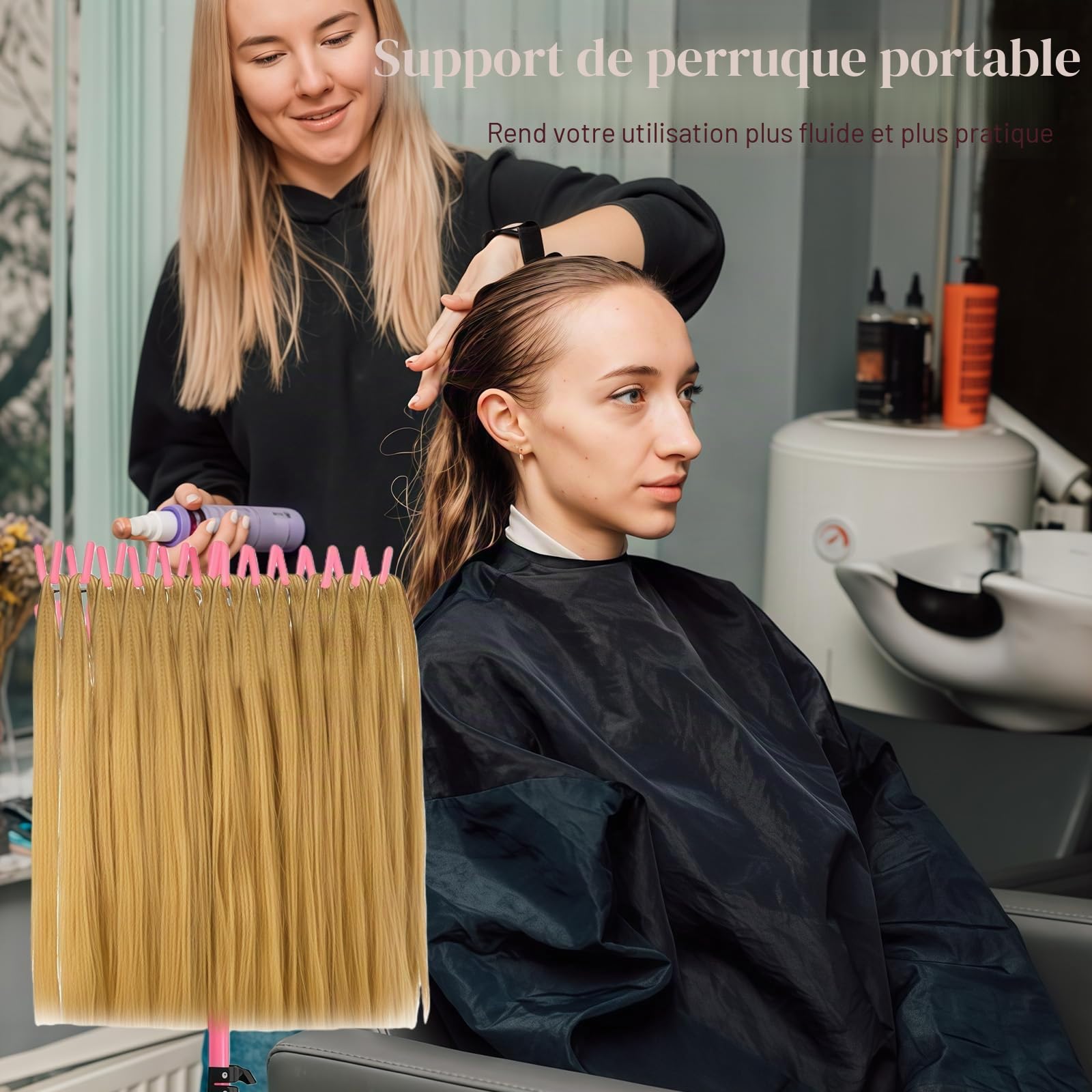 Support pour extensions capillaires à 144 broches avec plateau, pinces à cheveux et peignes - Support pour extensions capillaires - Réglable en hauteur et pliable