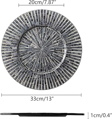 Miniatura 2 de i-lan Juego de 2 bajoplatos decorativos de madreperla para exhibición, bajoplatos de madera con incrustaciones de concha marina de 13" para cena,