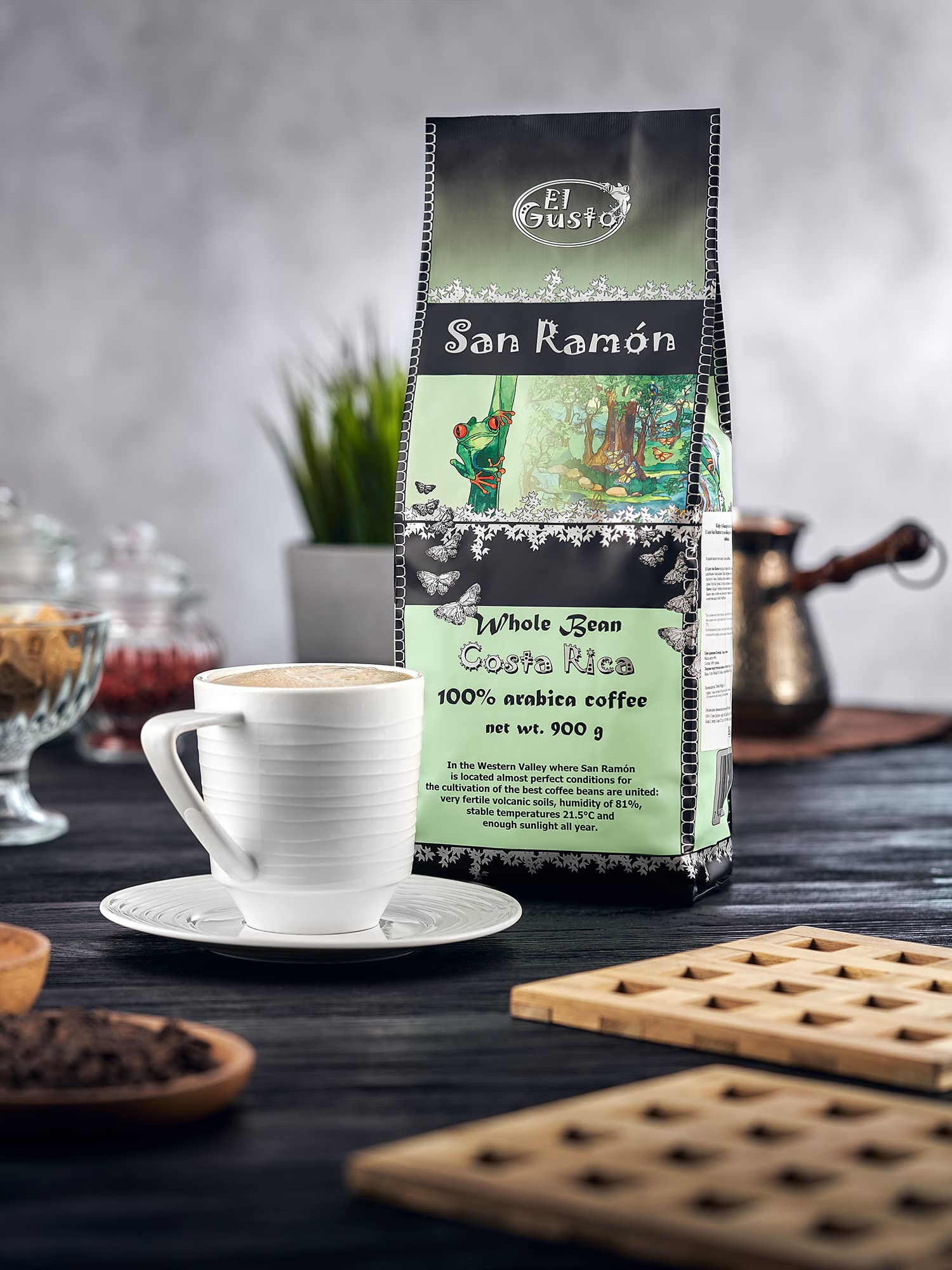 El Gusto San Ramon – 900g Caffè in Grani – Formato Scorta – Aroma Esotico e Fruttato – 100% Arabica Costa Rica – Note di Lulo e Lime
