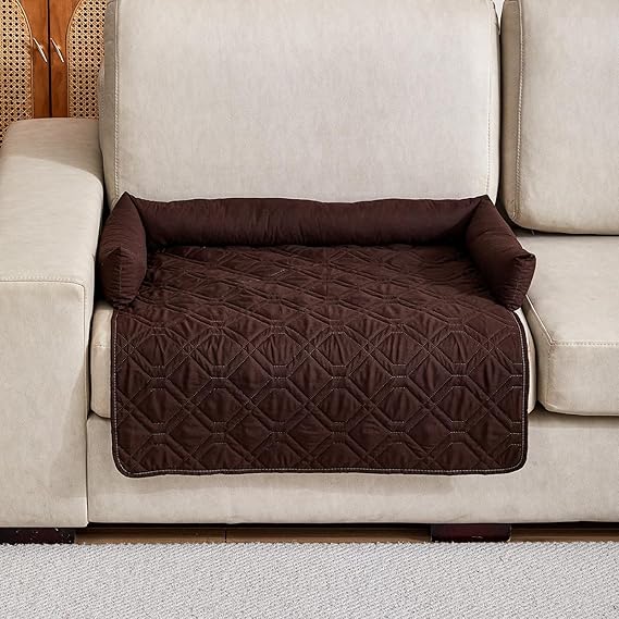 for Large Pet,Pet Furniture Protector Cover with Support,Non-Slip Base,Side Pillow Pet Bed Waterproof Sofa for Cats and Dogs,Waterproof Urinary Fabric (Coffee, 90 * 90cm/35 * 35in)
