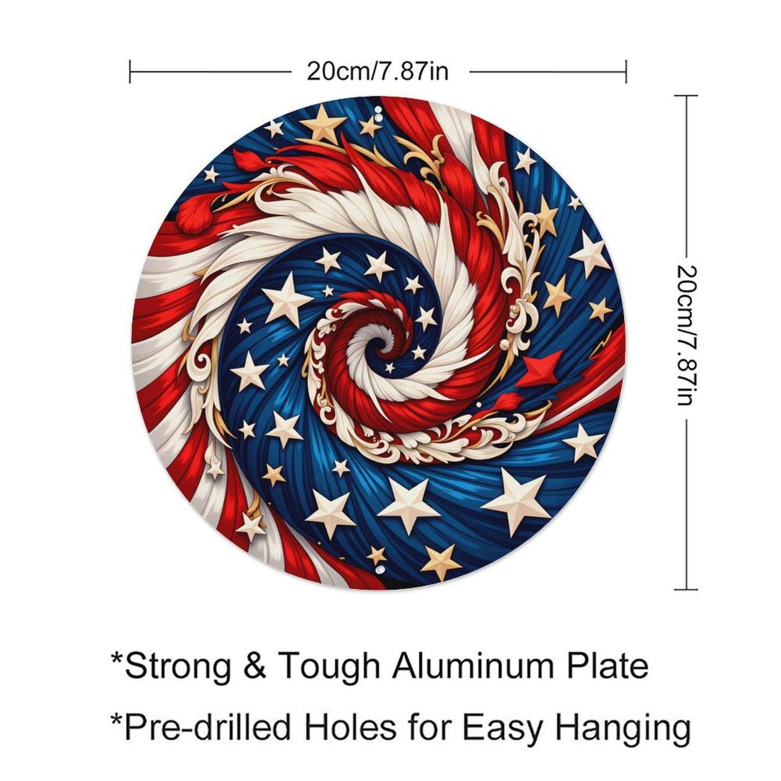 American Flag Spiral Design Round Tin Sign Retro Metal Sign for Cafe Bar Pub Home Game Room Gym Club Wall Decoration Vintage Metal Poster 8x8 Inch
