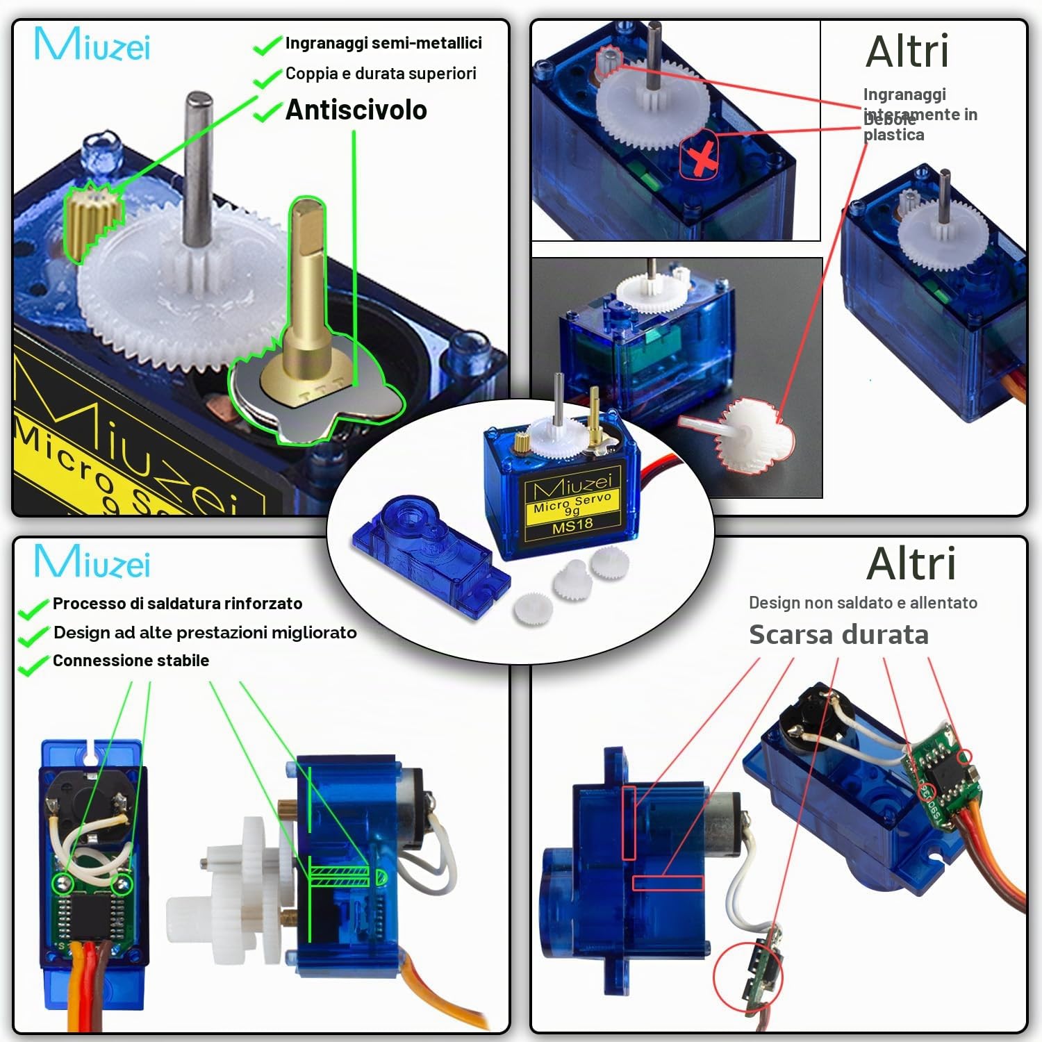 Miuzei Micro 9g Servo Motore per RC Robot Braccio/Mano/Camminata, Servomotore per Elicottero Barca Aereo Elicottero modellino Auto con Cavo, Mini Motore per Arduino Kit