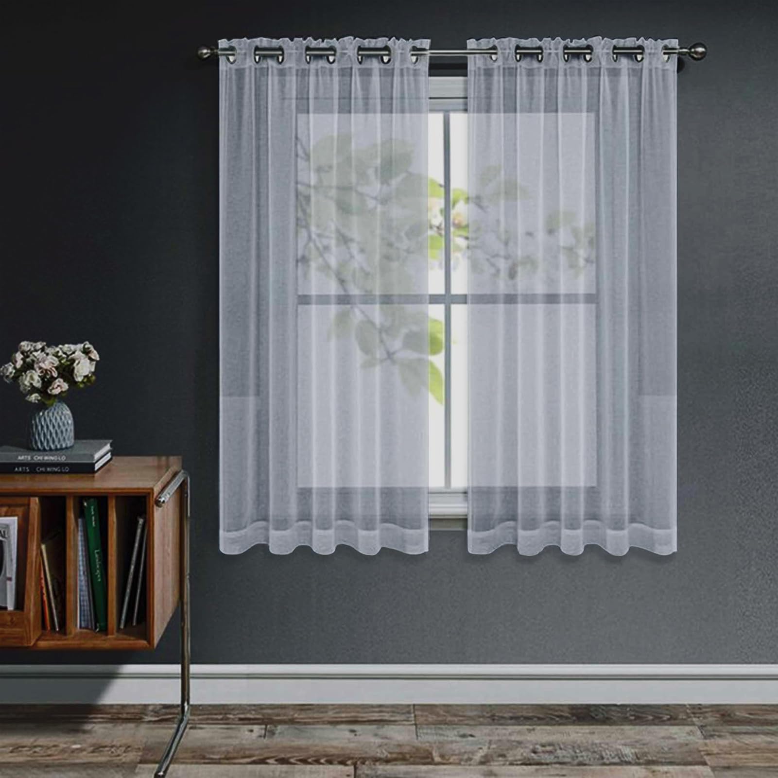 Joydeco Cortinas de Salon Modernas 2 Piezas, Blancos Cortinas Dormitorio Translucidas con Ojales, Decorativas Visillos para Ventanas Habitacion Comedor(Gris,2x140x145cm)