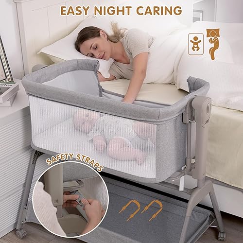 Miniatura 3 de Ezebaby Moisés para bebé, cuna mecedora 3 en 1 con cómodo colchón y ruedas, cuna ajustable de 7 alturas, cuna estable y segura para recién nacido