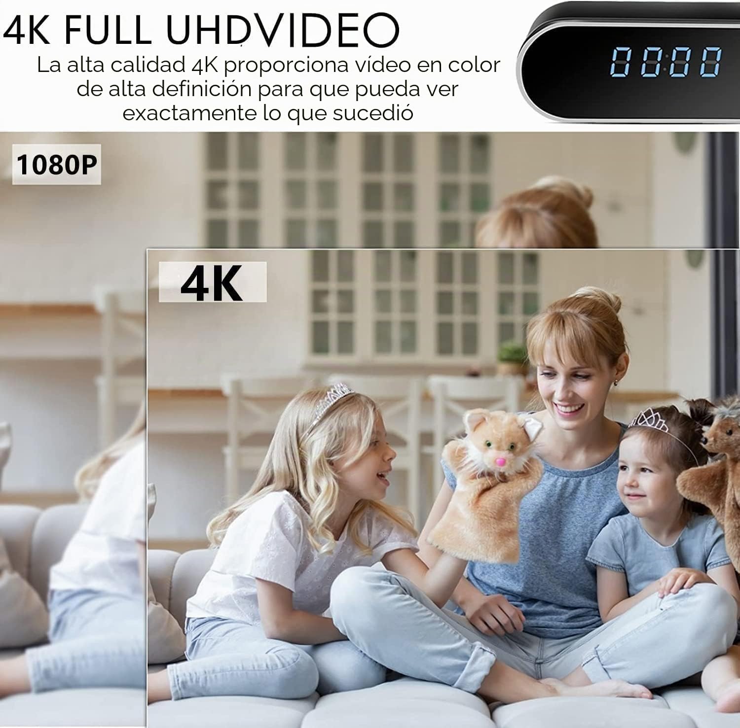 Despertador 4K FULL UHD WiFi Cámara espía roja Videocámara Mini DV Grabadora de vídeo portátil Soporte Android iPhone App Vista Control remoto 140 Ángulo de visión nocturna Detección de movimiento