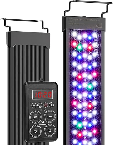 Fish Tank Light, 24/7 Mode Aquarium Light with One-Touch Calibrate Local Time, IP68-Waterproof RGB Full Spectrum Led Grow Lights with 9 Colors DIY, 9 Timer, 10 Brightness, Memory Function