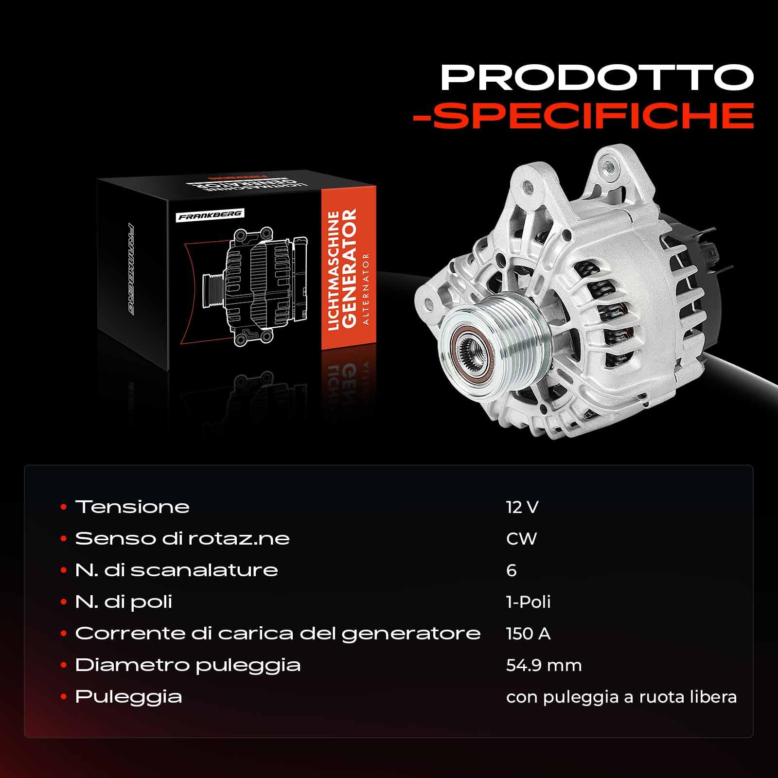Frankberg Generatore Alternatore Diesel Compatibile con K.u.g.a II DM2 2.0L Clio IV BH 1.5L M.e.g.a.n.e III Grandtour KZ0/1 1.5L Citan Tourer W415 1.5L Duster HS 1.5L Replace# 20355
