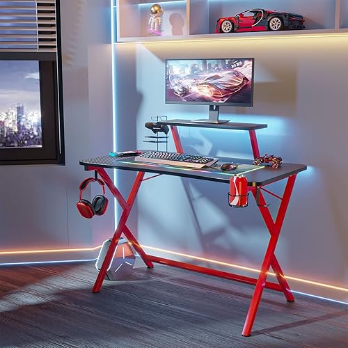 Miniatura 2 de Escritorio para juegos escritorio de computadora de fibra de carbono de 44 pulgadas con diseño de doble capa mesa de juegos para oficina en casa con