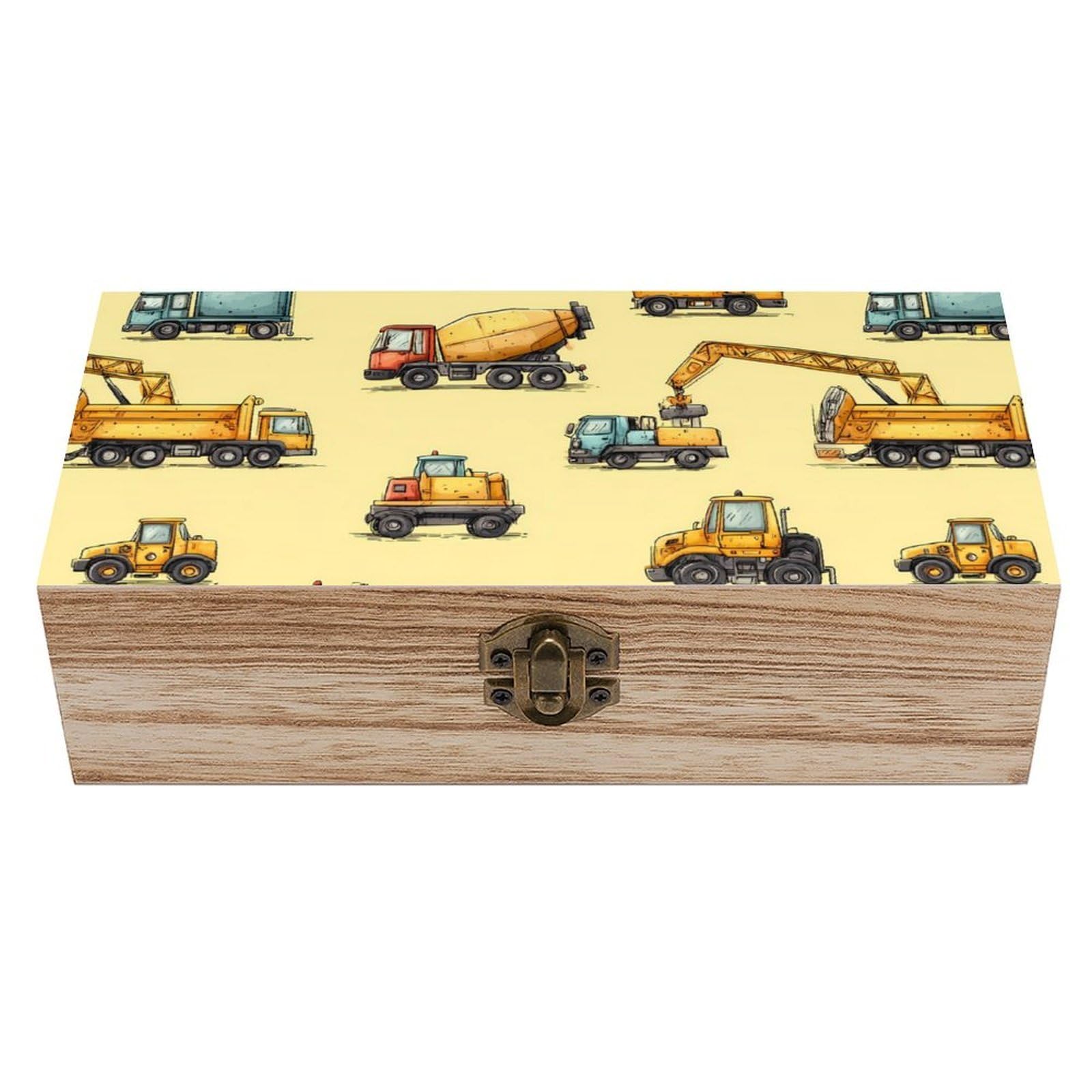 HLBSDM Truck Excavator Wooden Box with Hinged Lid Decorative Storage Case Container