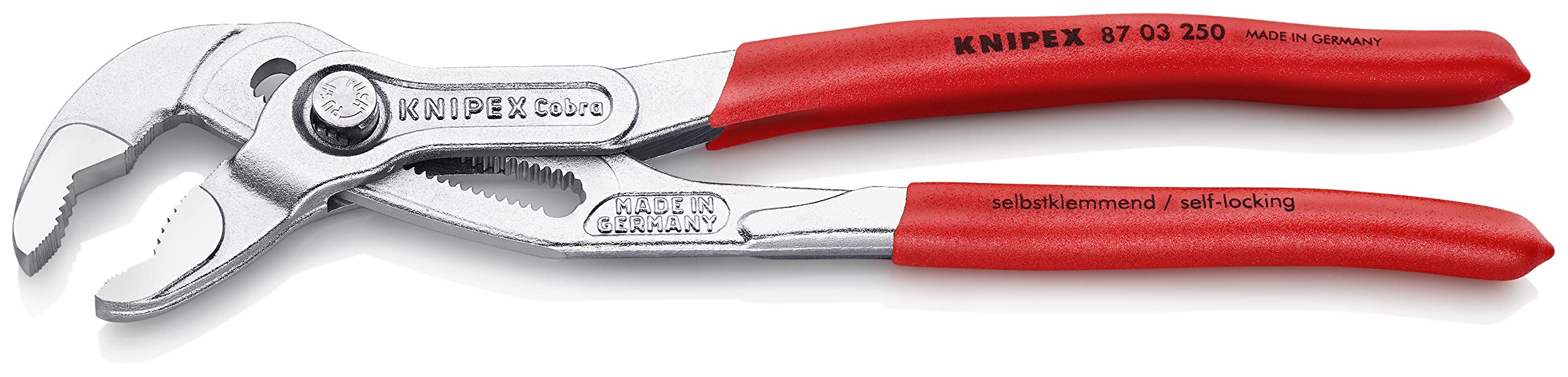 KNIPEX Cobra Tenaza de agarre pico loro con cartulinas autoservicio cromado Mangos plasticos por inmersión antideslizantes 250 mm, 87 03 250 SB