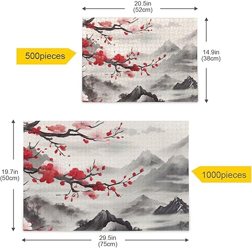 Miniatura 5 de Cherry Blossoms Mountain Jigsaw Puzzles 500 Pieces for Adults,Learning Educational Puzzles,Difficult and Challenge Families Toys with Mesh Storage