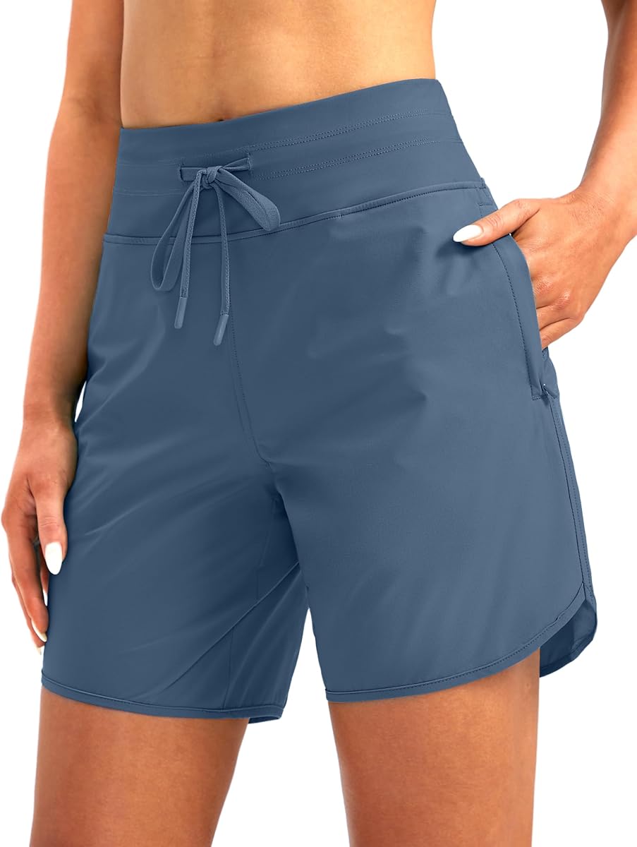 G Gradual Women's 7" Quick Dry Swim Board Shorts with Zipper Pockets