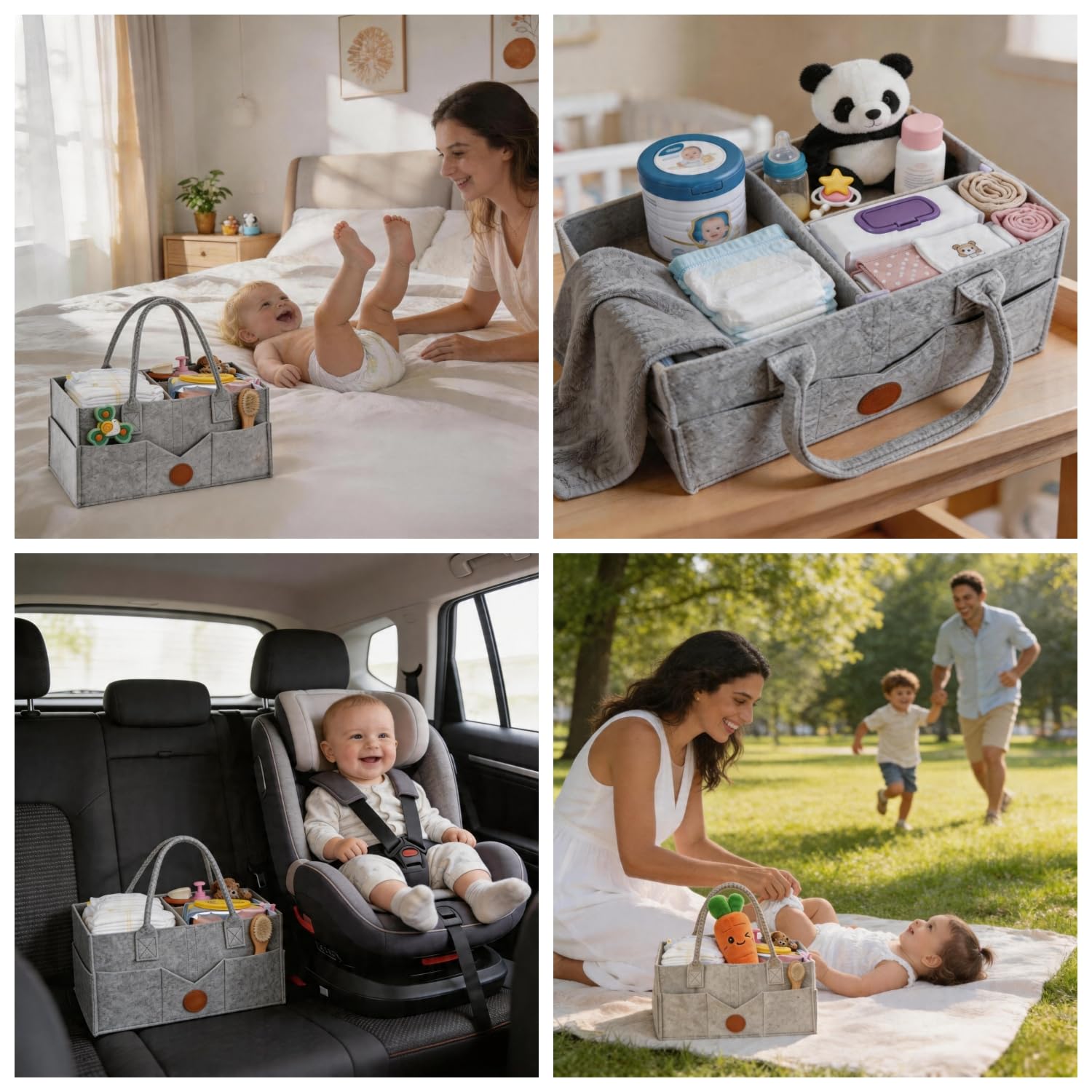 Organizador Pañales Bebe con Compartimentos Desmontables, Grande Multiusos | Plegable, Cesta Organizadora Bebe de Fieltro Grueso para Cambiador, Viaje y Salón - Regalo para Recién Nacido