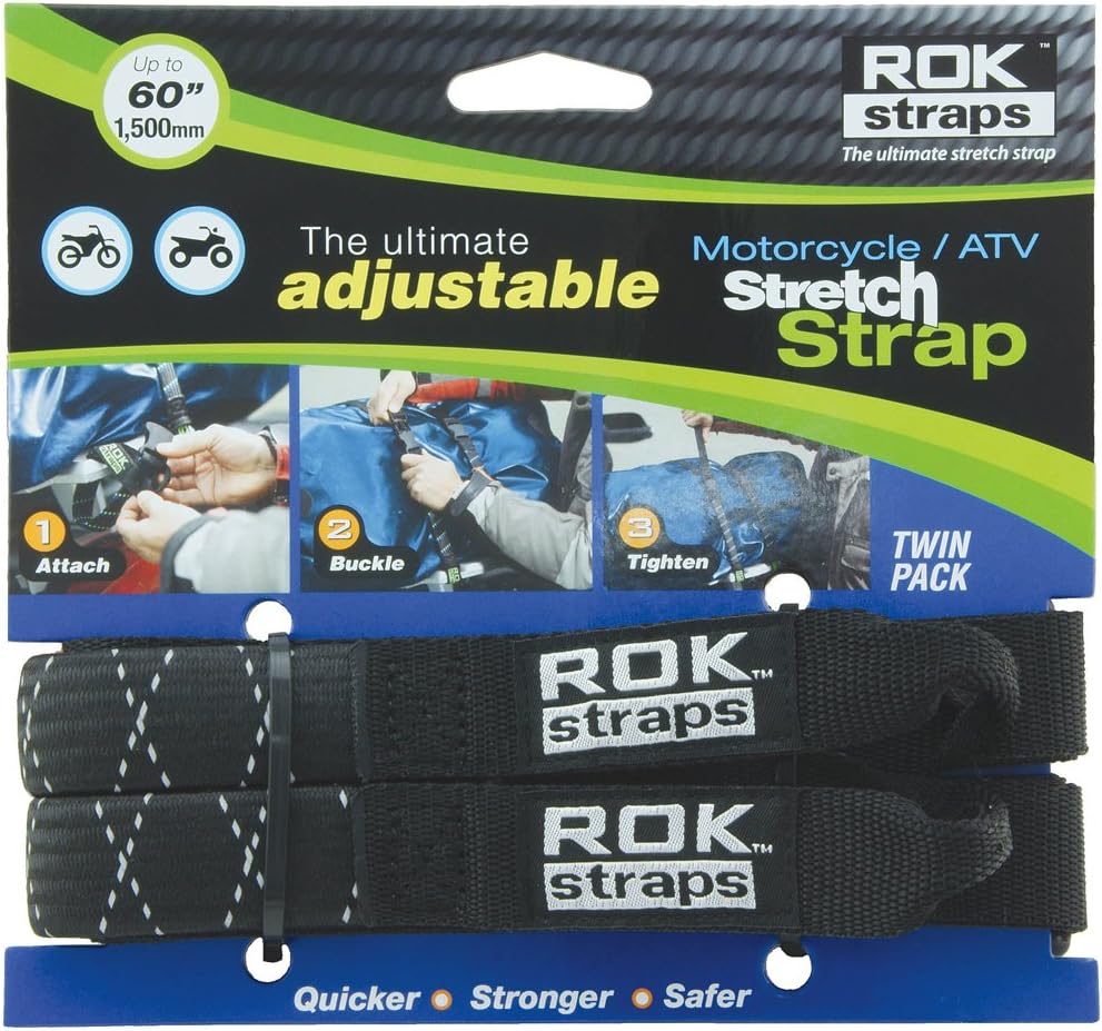 ROK Straps ROK-10050 Black/Reflective 18" - 60" Motorcycle/ATV Adjustable Stretch Strap