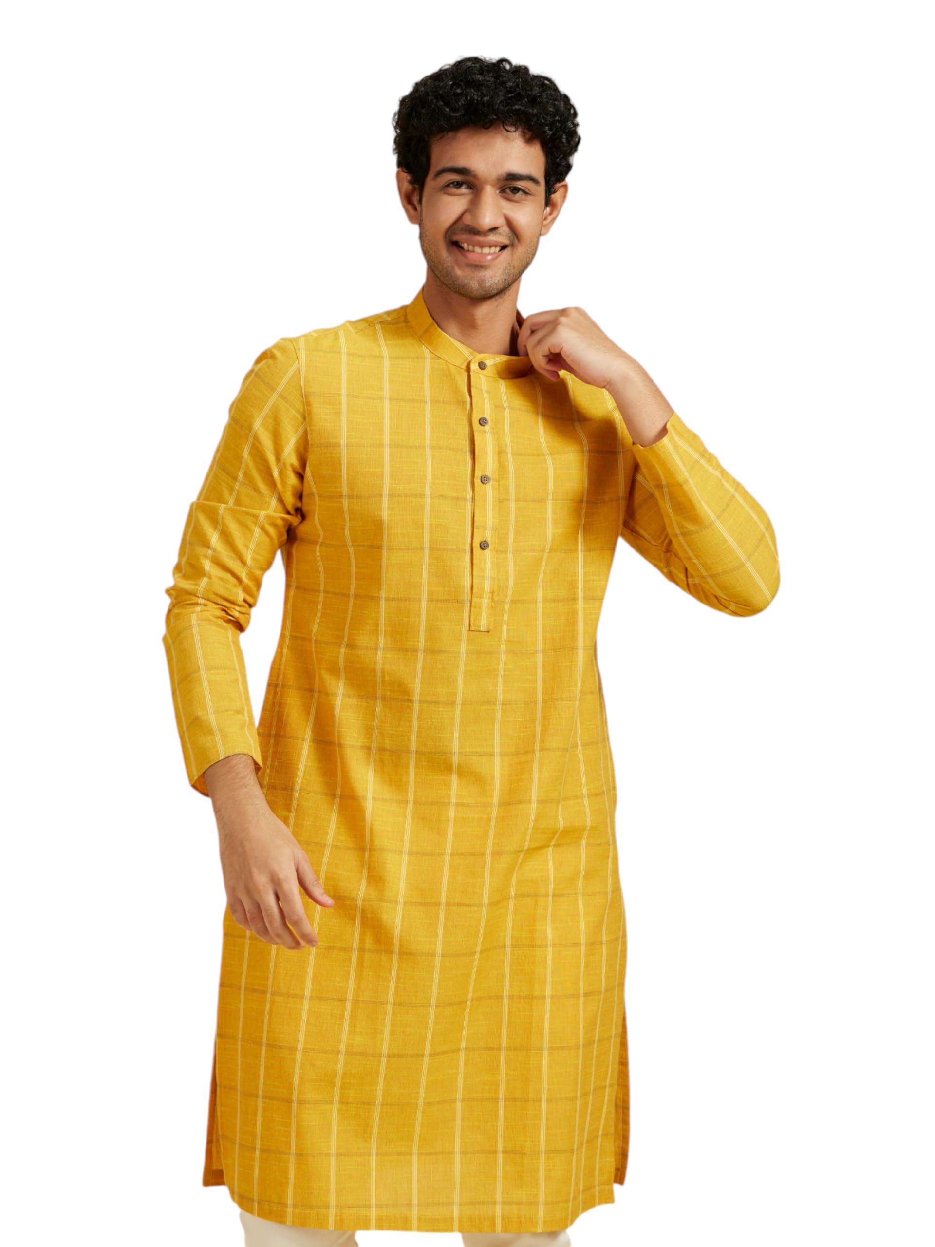 diwas by manyavar Men's Cotton Checkered Kurta (1pc)-picture-30
