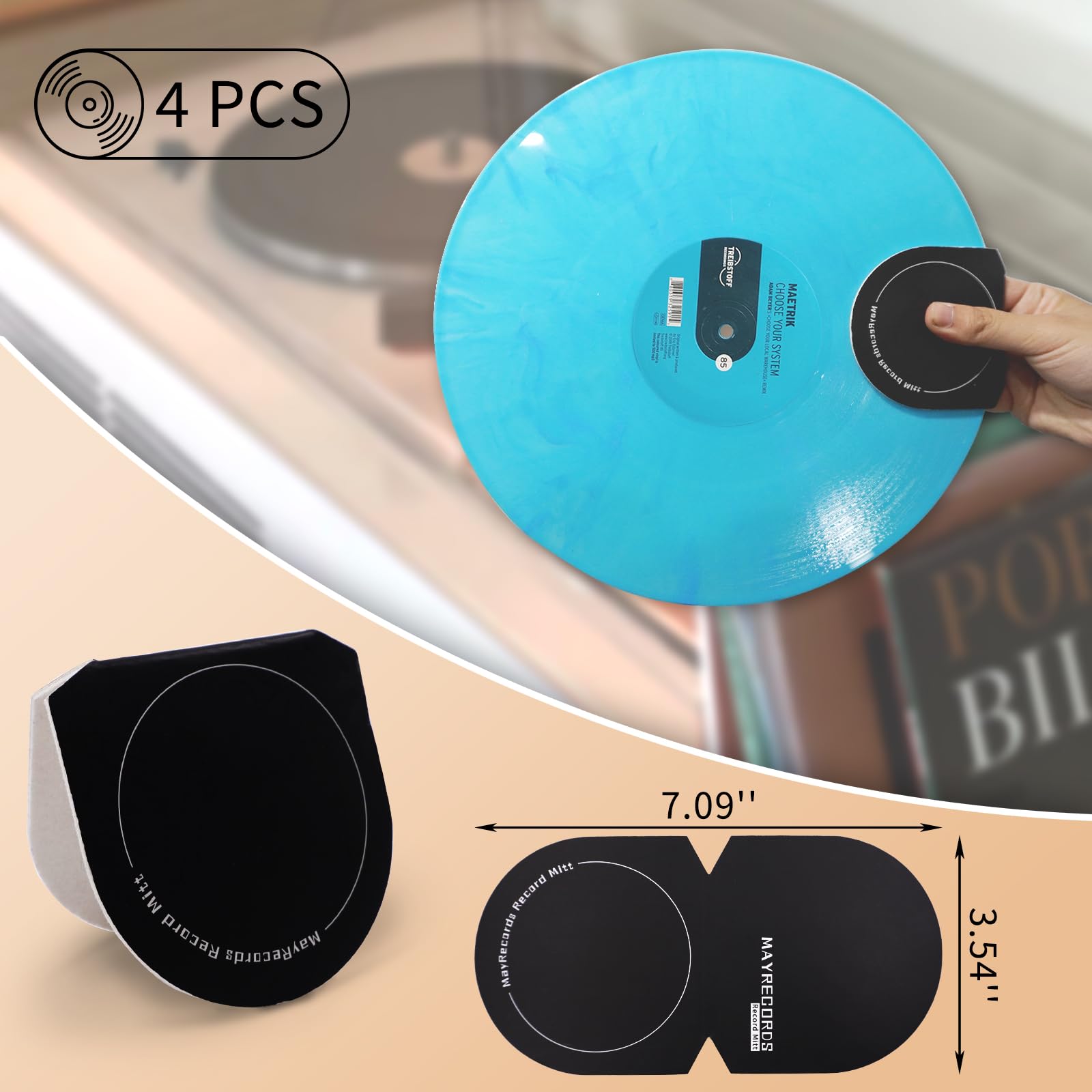 Guanti Per Dischi In Vinile - Set Da 4 Guanti Antistatici In Microfibra Per Pulizia E Protezione LP - Foto 5