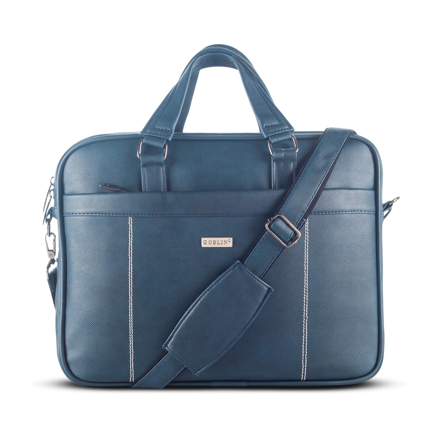 Goblin Truce Vegan Leather Office Bag with Adjustable & Detachable Shoulder Belt, Trolley Strap, Laptop Compartment, Urban Look Formal Executive Professional Bags for Men and Women (Blue) (B0DBL69VT3) Amazon Price History, Amazon Price Tracker