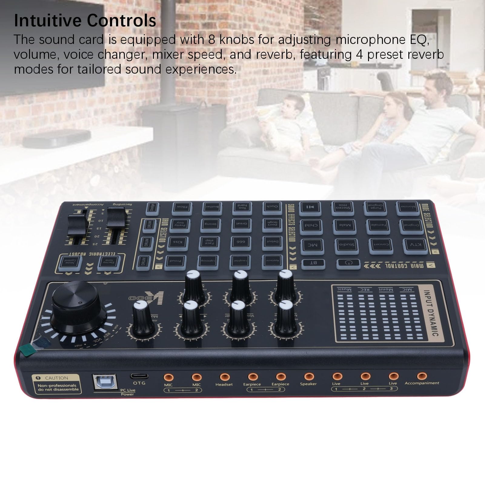 Luocute Scheda Audio Live per Computer, Mixer Multi-DJ con 12 Effetti Elettrici e 20 Preimpostati, Luci a LED, Monitoraggio in Tempo Reale, per Trasmissione di Giochi per PC Podcasting