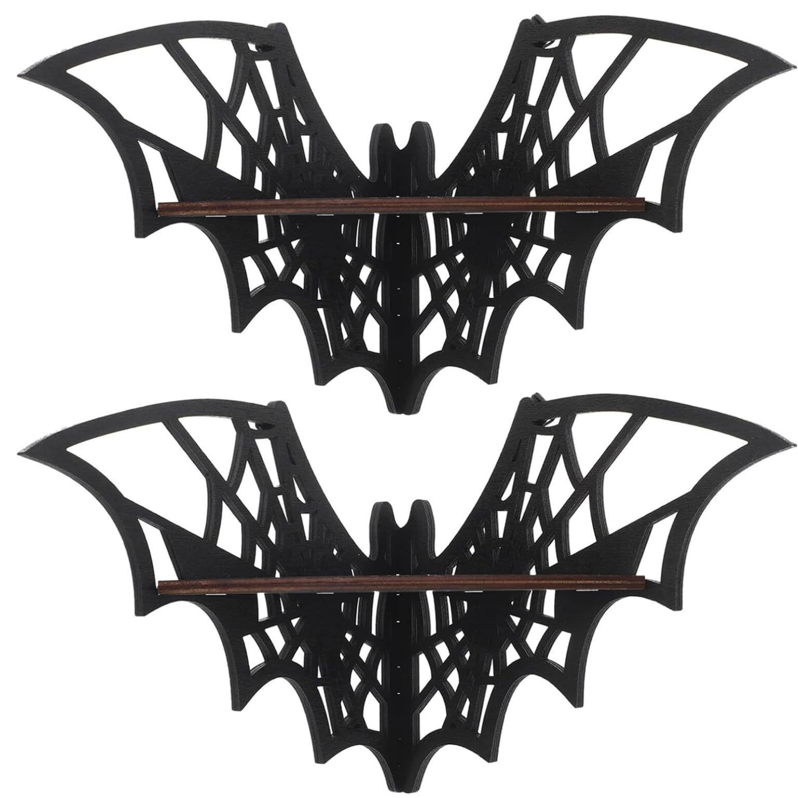 Veesper 2Pcs Bat Shelf Gothic Wooden Wall Corner Shelves Bat Shaped Shelf Spooky Wall Art Decoration for Bedroom Living Room Kitchen Halloween Decor
