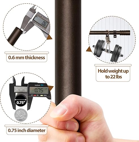 Miniatura 5 de KAMANINA Paquete de 2 barras de cortina de 48 a 86 pulgadas, barras de cortina individuales de bronce de 34 pulgadas para ventanas, barra de cortina