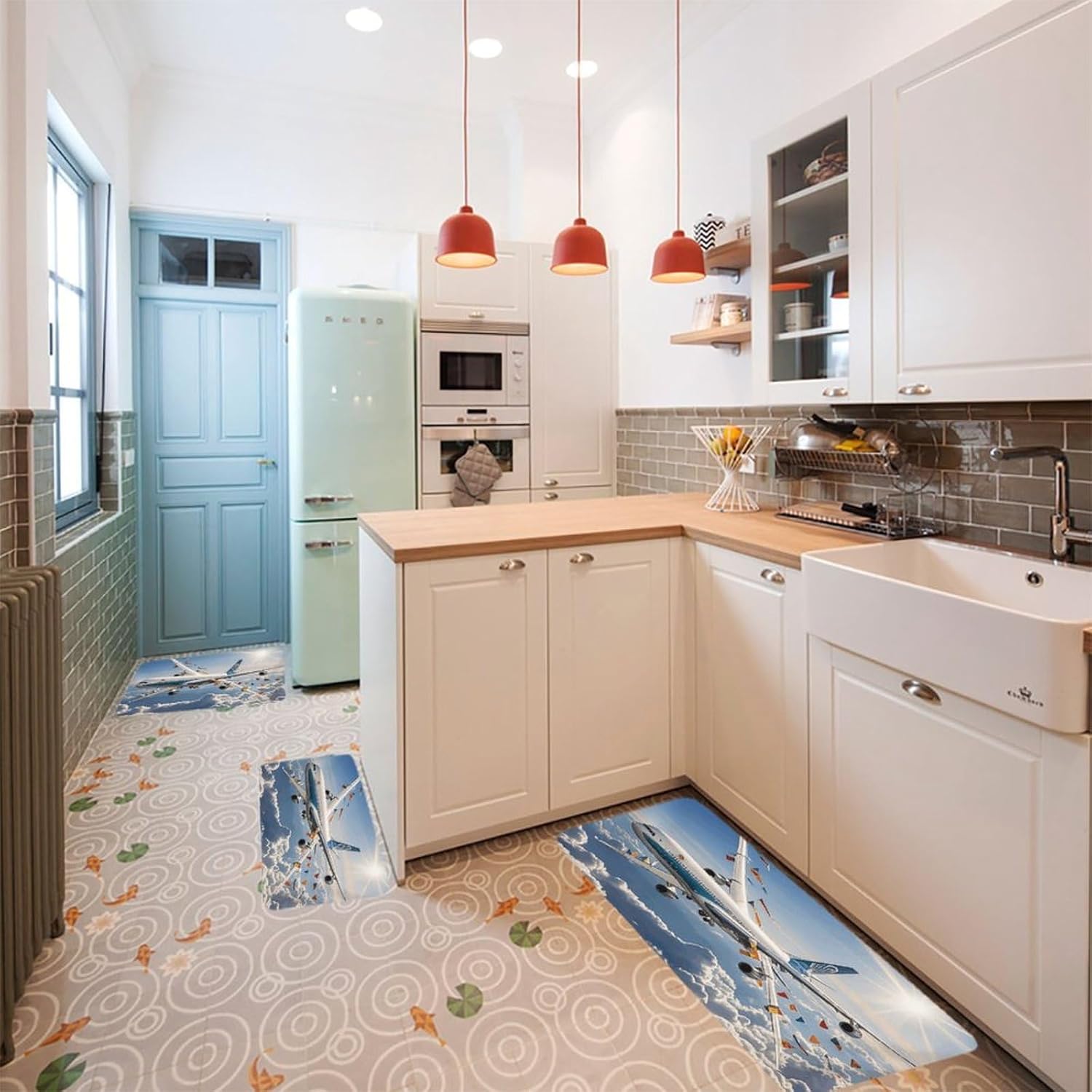 Airplane Kitchen Mats Soft Absorbent Rugs for Floor Non Slip Washable Kitchen Mats Fashion Rectangular Rugs for Three-Piece Set for Laundry Office Home Sink