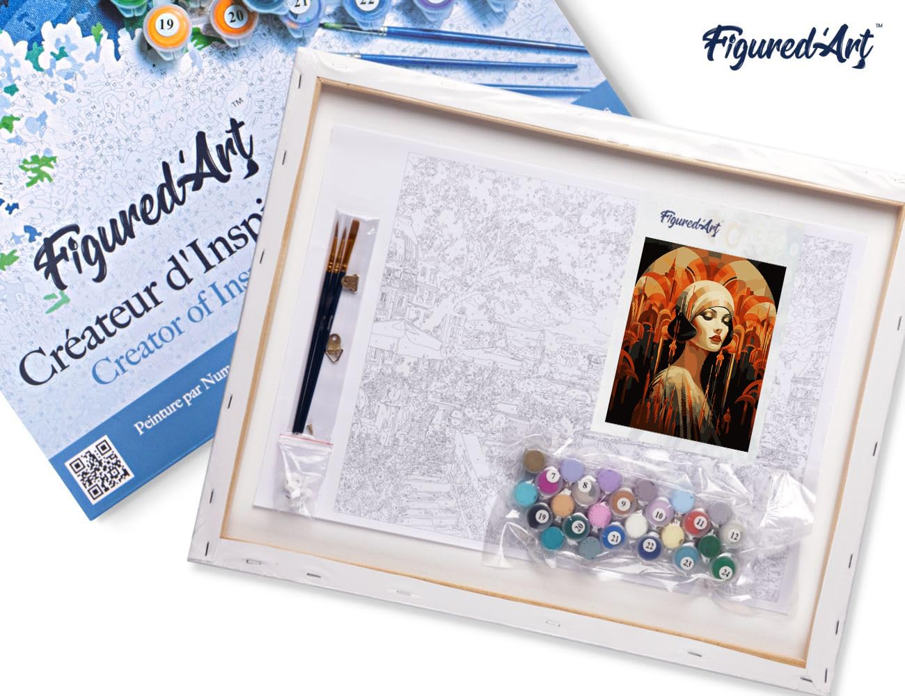 Figured'Art Malen Nach Zahlen Erwachsene Mit Rahmen Art-Deco-Frau - Paint by Numbers Basteln DIY Bastelset 40x50cm - Leinwand gespannt auf Holzrahmen