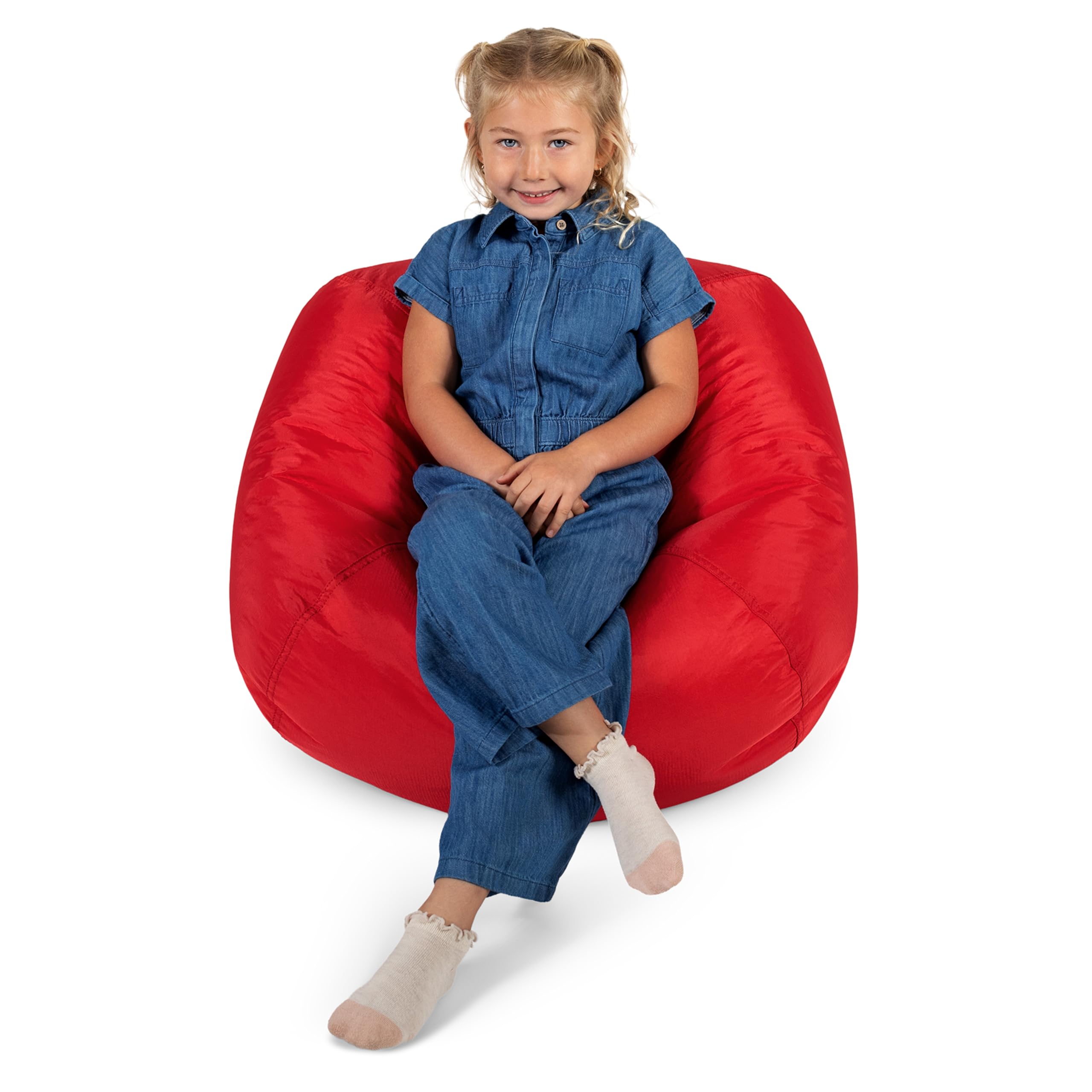 Big Joe Classic Bean Bag Chair for Kids Bedroom and Reading Nook, Easy-Clean Red, Durable Nylon Polyester Blend, 2 feet Refillable